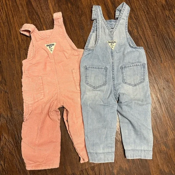 OFFERS WELCOME: OshKosh Girl Overalls in Pink Corduroy (9m) and Denim (12m): EUC - Picture 2 of 2